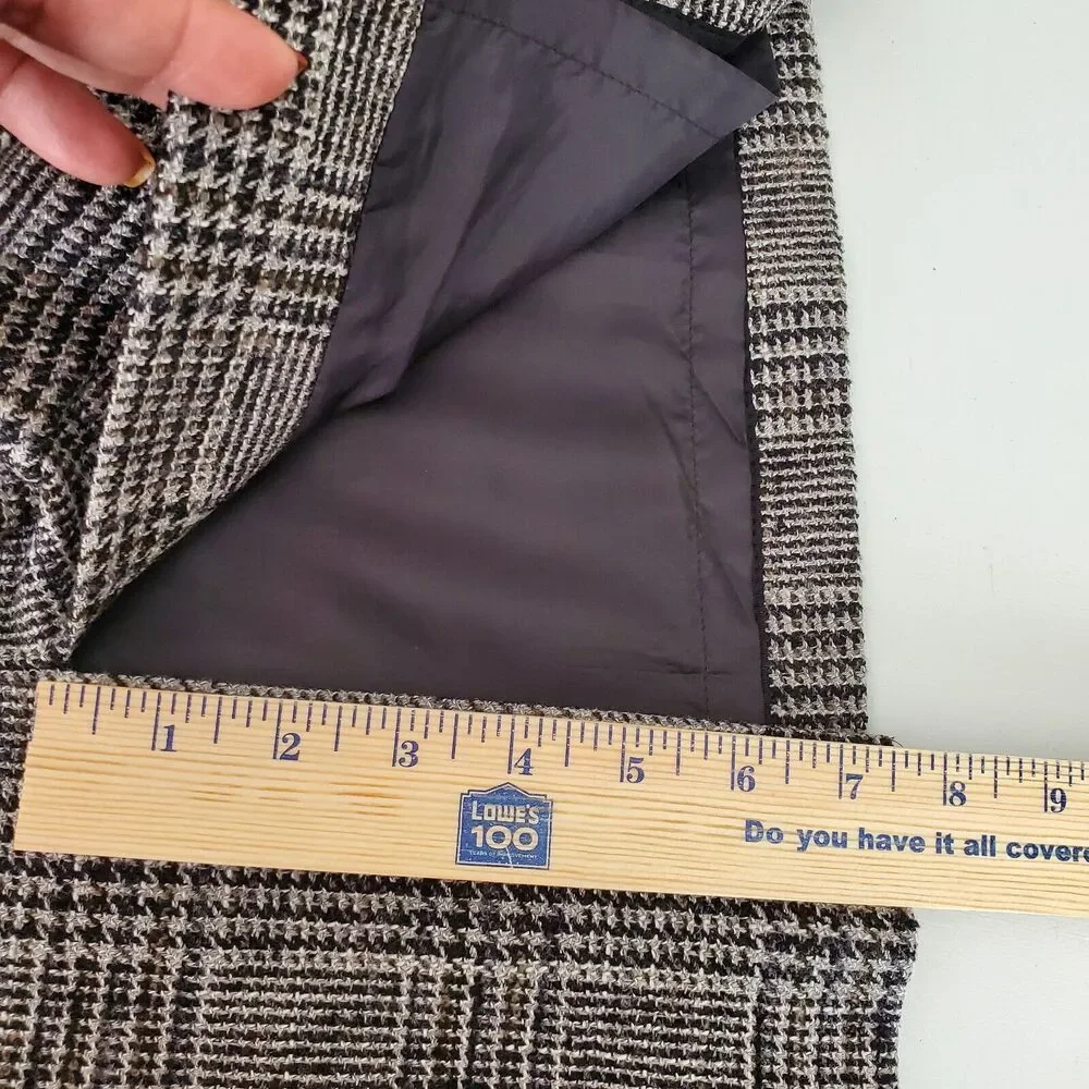 VTG 90s Gray Wool Tweed Houndstooth Pencil Skirt L 12 Retro Classic Old Money